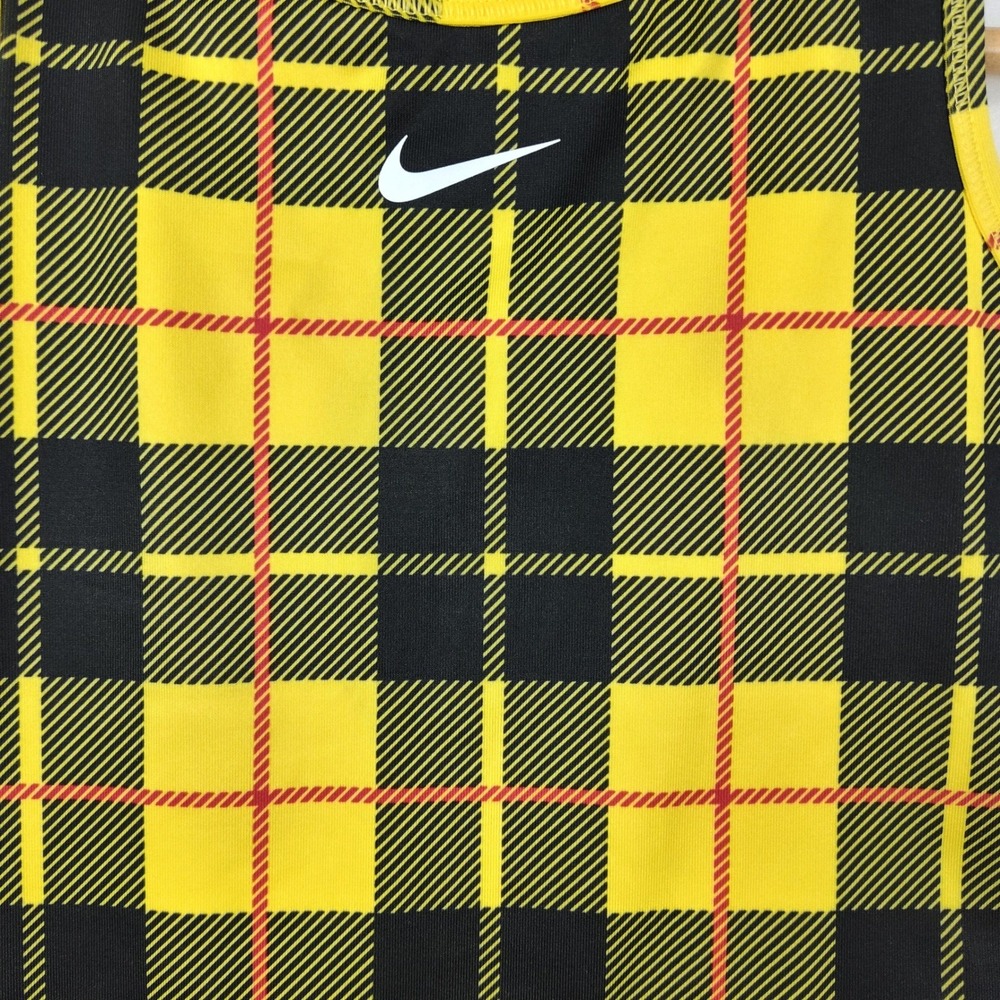 Nike Dri-FIT Women Yellow Black Plaid Mesh Racerback Sports Bra BV3911-703 XL - Picture 3 of 12